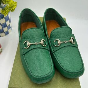Men's Gucci horse bit pebble grain leather driver loafers size 9.5 fits 10.5 US